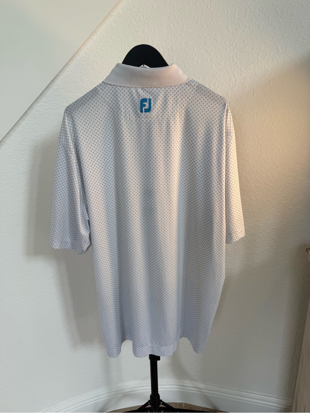 FootJoy White Polo with Light Blue Dot Pattern - Picture 4 of 15